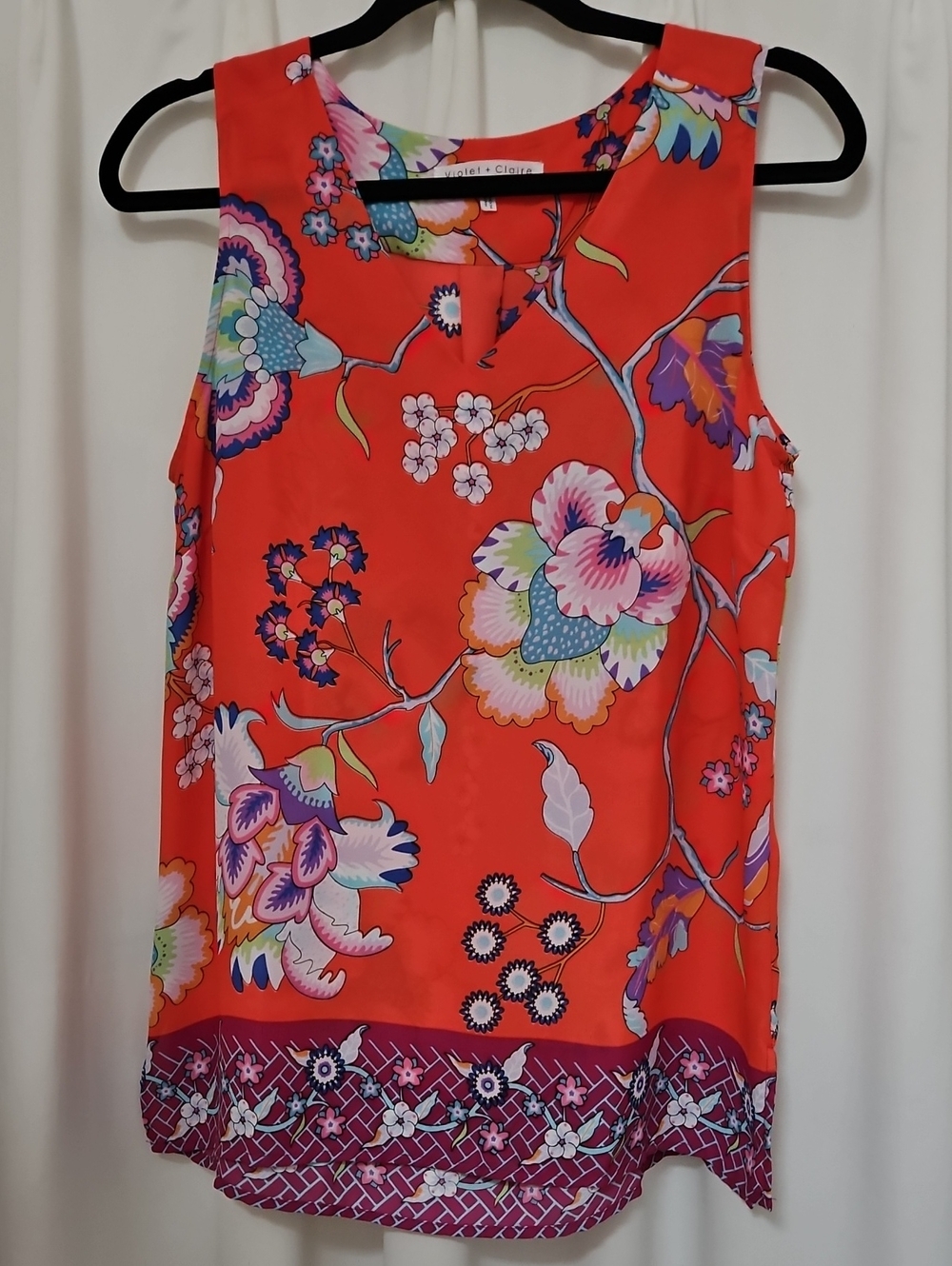 Violet & Claire Coral-Red Floral Sleeveless Tunic